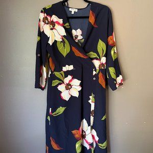 Navy floral faux wrap dress